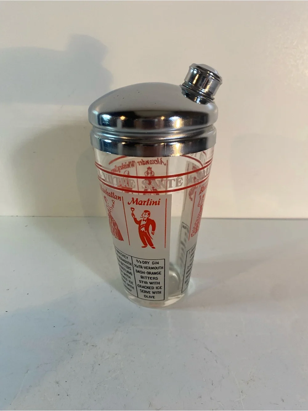 Vintage Mid-Century 'Salute to Your Health' Recipe Frosted Glass Cocktail Shaker